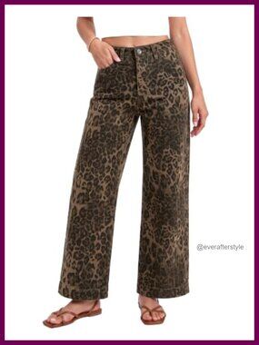 Wide Leg Jeans for Women Leopard Print High Rise Stretch Denim Pants 28-inch
